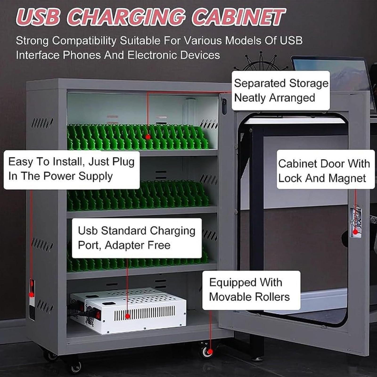 Armoire de chargement et de synchronisation, armoire de chargement et de rangement ultra sûre pour plusieurs tablettes avec espace pour jusqu'à 12 à 60 tablettes, porte résistante aux températures et