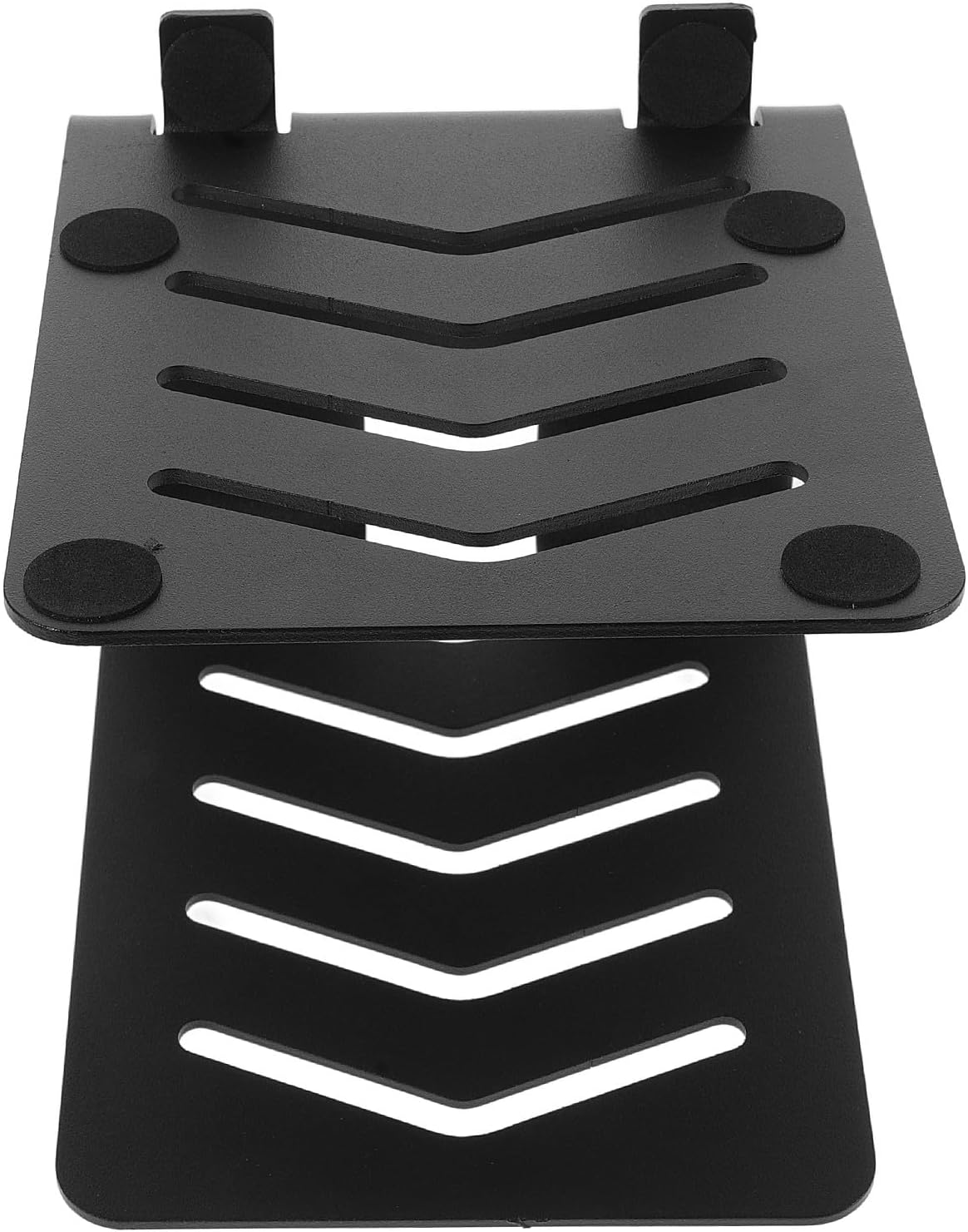 NOLITOY Metal Desktop Speaker Stand for Computer Sound Monitors, Small Bookshelf Speaker Riser with Heat Dissipation and Storage, Black Amplifier Holder for Gaming and Home Office