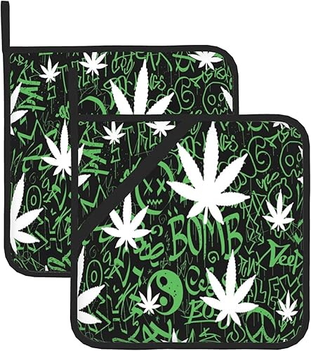Paquete de 2 soportes para macetas de hojas de hierba de graffiti con bucles para colgar, bolsillos de mano, resistentes al calor, esenciales de