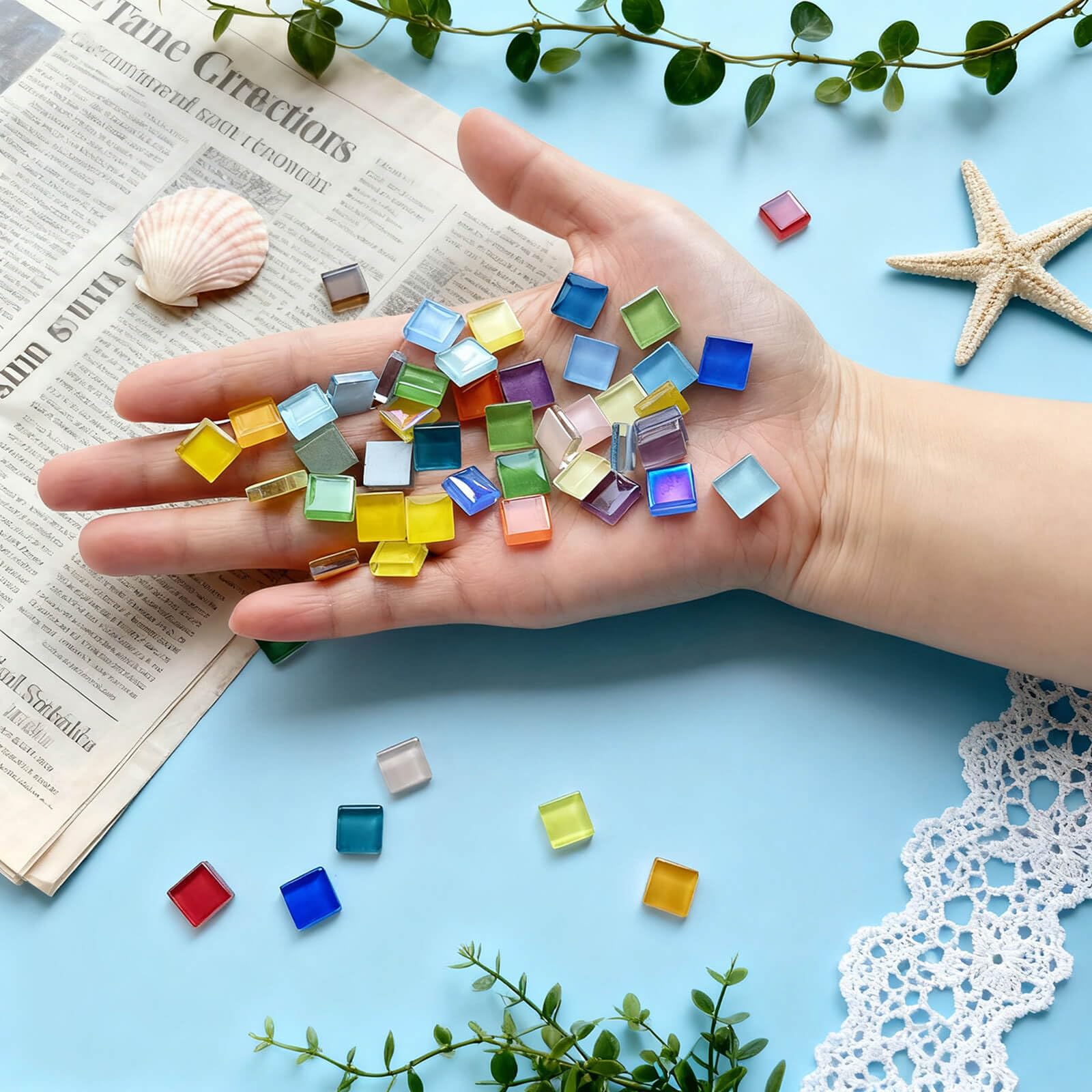 LITMIND 1 kg opalizująca mieszanka mozaiki ze szkła kryształowego – kwadratowe materiały rzemieślnicze, zestaw mozaikowy dla dorosłych