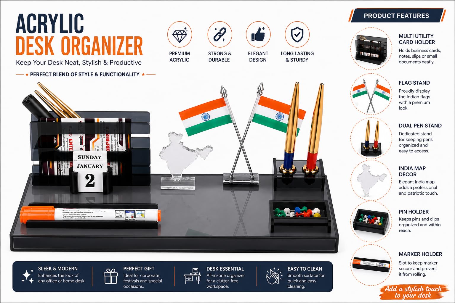 panku Acrylic Pen,Pencil Holder Stand For Office And Study Table,(Pack of 1-Smoke Black) 1