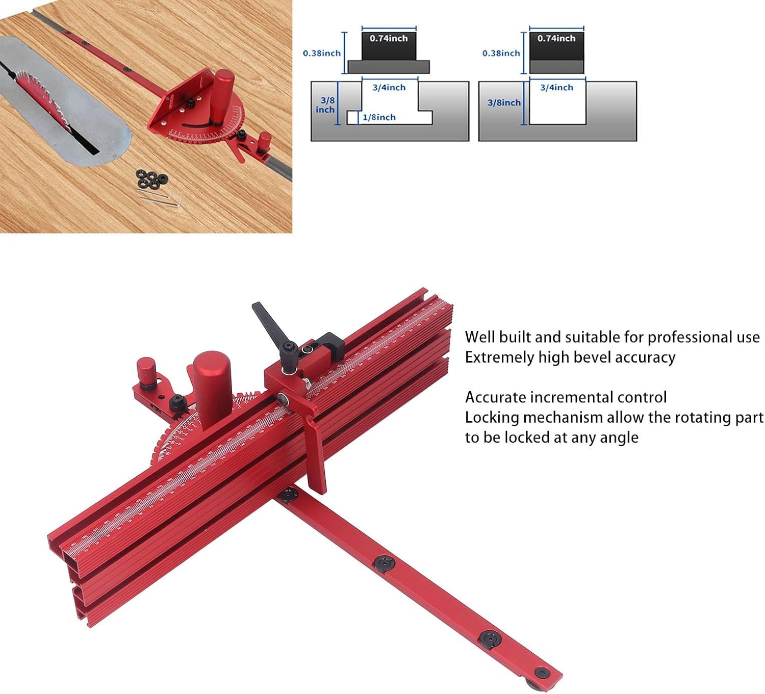 Table Saw Miter System with Limit Stop, Accurate Miter Gauge for 30mm or 45mm T Track