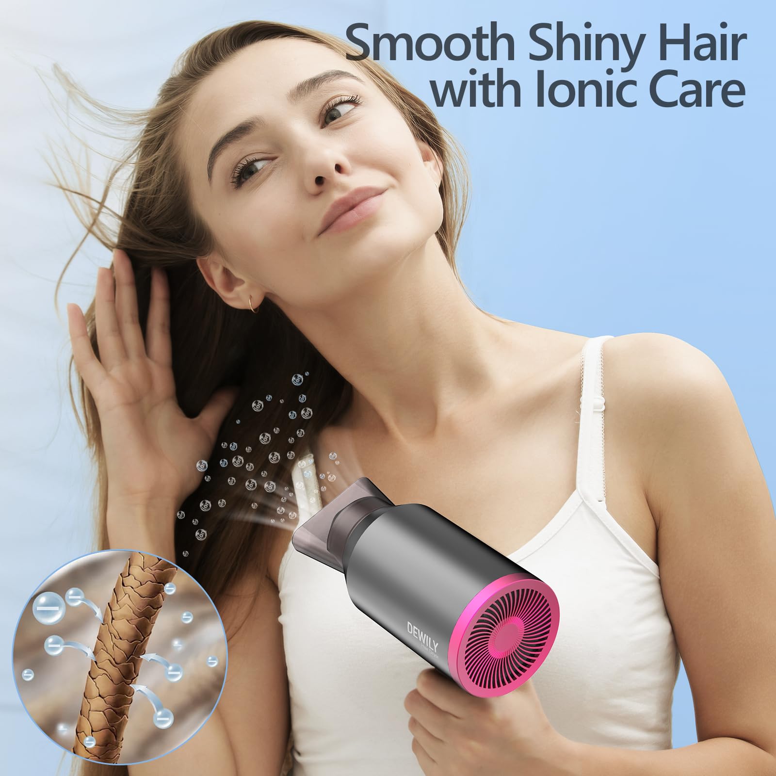 Phon Capelli Asciugacapelli Professionale da Viaggio - asciugacapelli professionali, Maneggevole e Compatto, 1800W, Manico Pieghevole, 3 Temperature, Concentratore，Fono Capelli Ionico，Grigio/Rosa