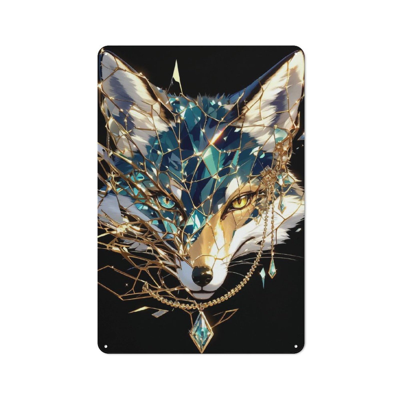 Gemstone Fox Portrait Retro Metal Sign 30x20cm, Distressed Look Retro Room Decor for Living Room, Hallway, Kitchen Or Cafe