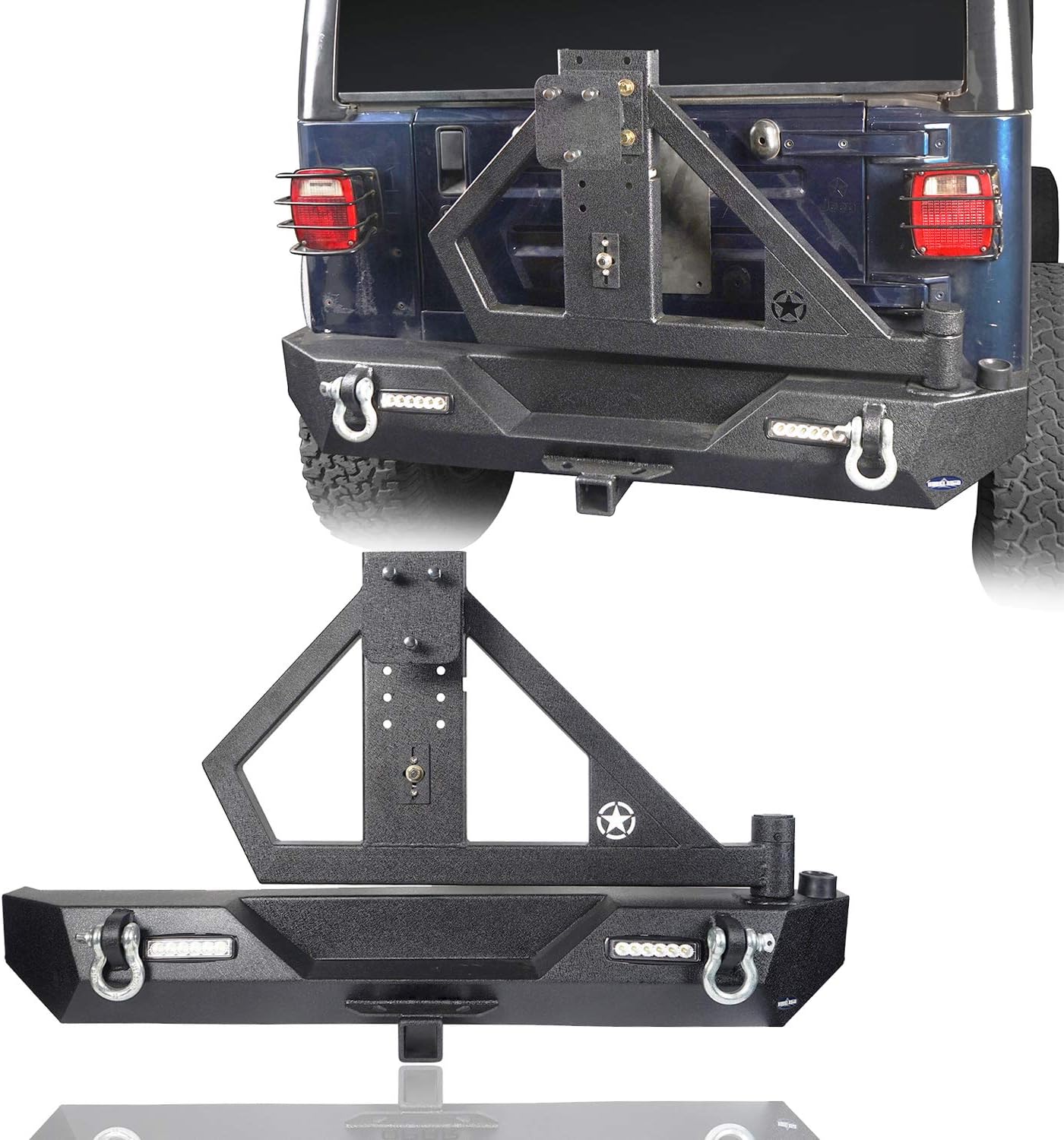 Hooke Road Jeep Wrangler TJ Rear Bumper w/Tire Carrier LED Light