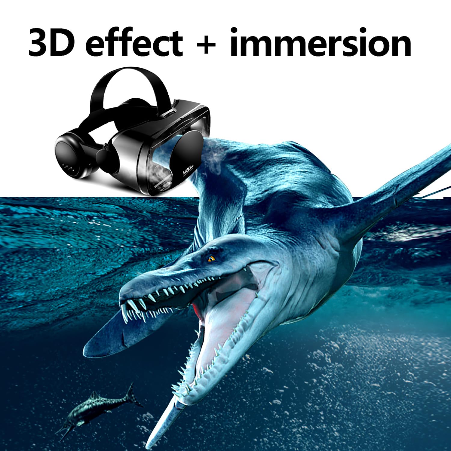 Occhiali 3D VR per smartphone con cuffie, cuffie per realtà virtuale, lenti HD anti-luce blu, IPD e messa a fuoco regolabili, compatibili con iPhone e Android (5-7"), cuffie VR per film e giochi (con)