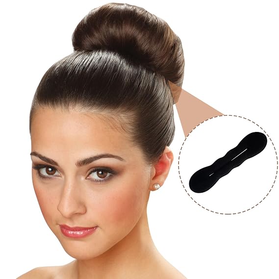 3 PCS Hair Bun Maker, 2 Sizes Sponge Hair Updo Shaper, Black | Classic Hair Clip Ties, Hairstyle Accessories for Women Long, Curly, Straight Hair