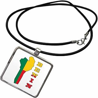 3dRose Flag of Benin in the outline map and name of the country, Benin. Necklace With Rectangle Pendant