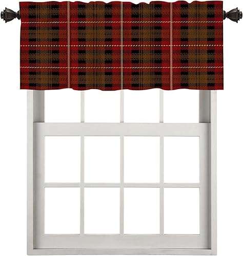 BaoNews Cenefas de cocina tejidas a cuadros para ventanas, cortinas opacas de poliéster multicapa para cocina, dormitorio, 1 paquete de 52 x 18