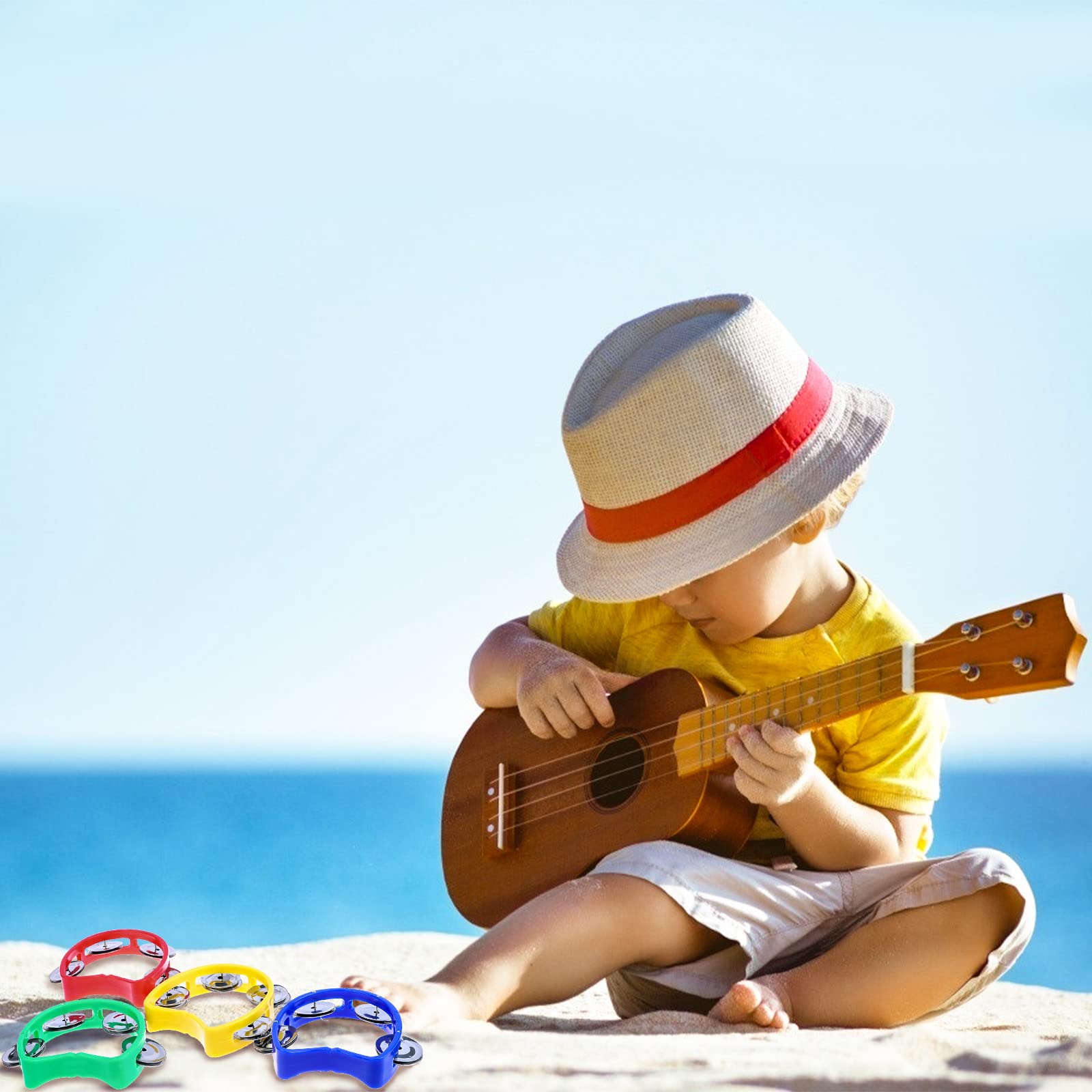 Pandereta de media luna 30 piezas de pandereta con campanas de plástico para niños, pandereta de mano con 4 campanas, instrumentos de percusión para adultos, niños, niños pequeños en casa o fiestas
