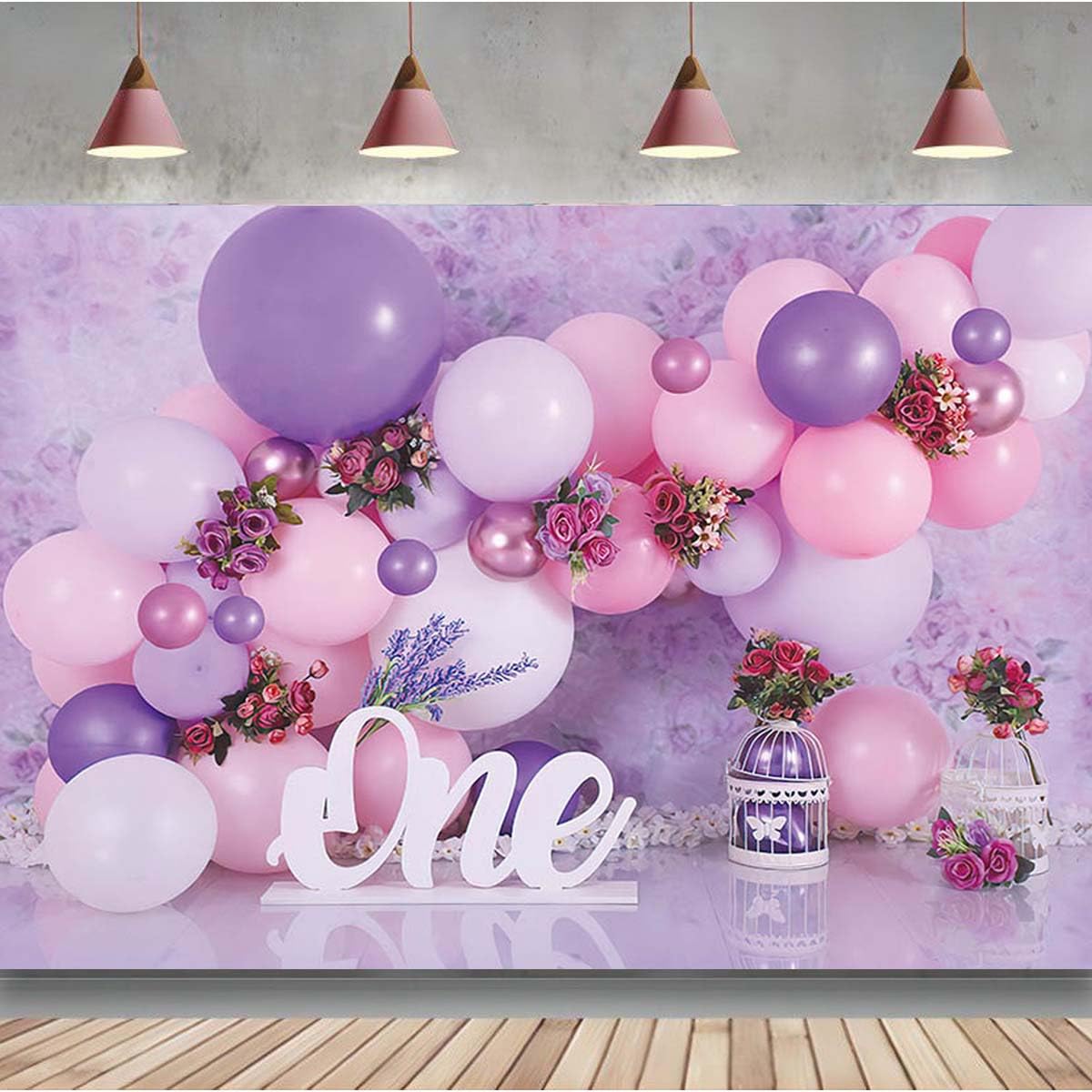 Photography Background Pink Flowers Butterfly Balloons Girls 1st Birthday Party Cake Smash Decor Backdrop Photo Studio | Philippines - View #9