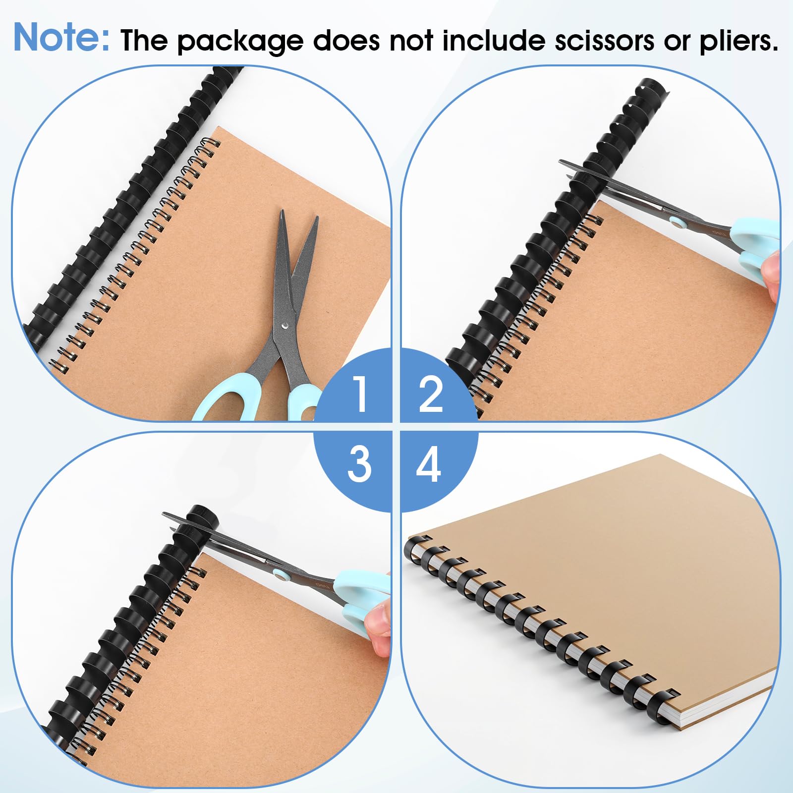 Confezione da 150 pettini per rilegatura in plastica, 21 anelli per rilegatura a spirale per quaderni e calendari (1/4 5/16 3/8 1/2 5/8 3/4", nero)