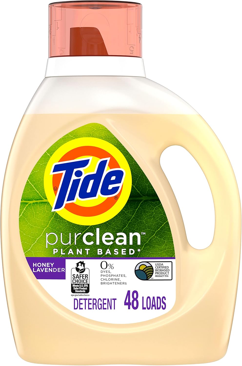 Tide purclean Liquid Laundry Detergent, Honey Lavender Scent, 69 fl oz, 48 loads, 75% plant-based