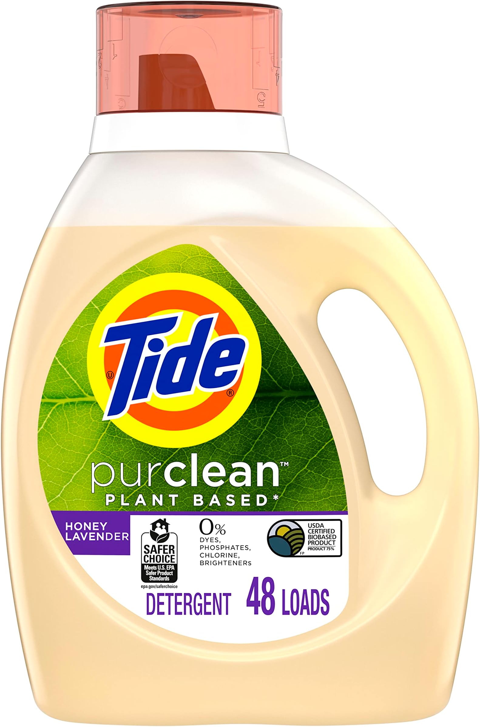 Tide purclean Liquid Laundry Detergent, Honey Lavender Scent, 69 fl oz, 48 loads, 75% plant-based