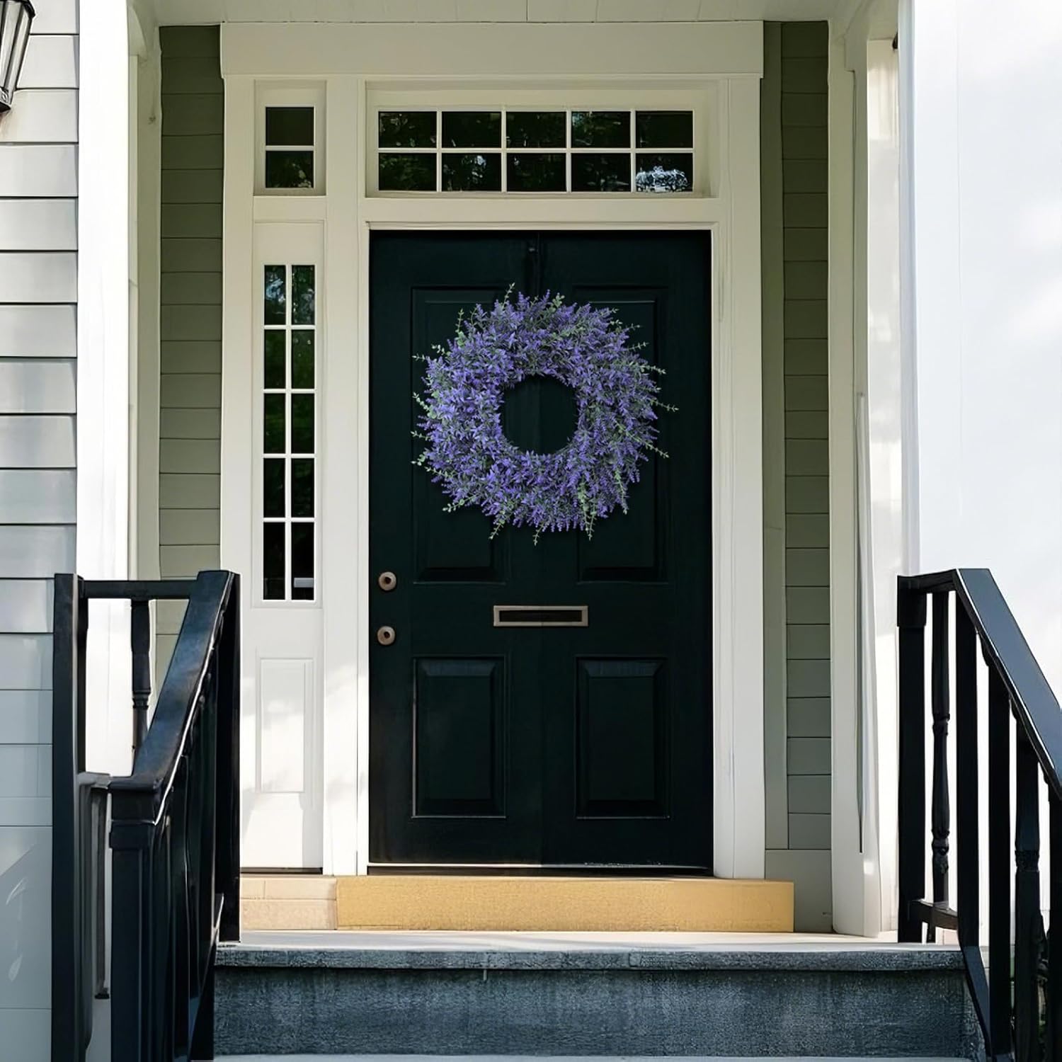 26" Lavender & Eucalyptus Wreath for Front Door, Porch, Window - Large Artificial Greenery Outdoor Wreath for Home, Farmhouse Decor - Spring, Summer, Fall, All Seasons (Purple)