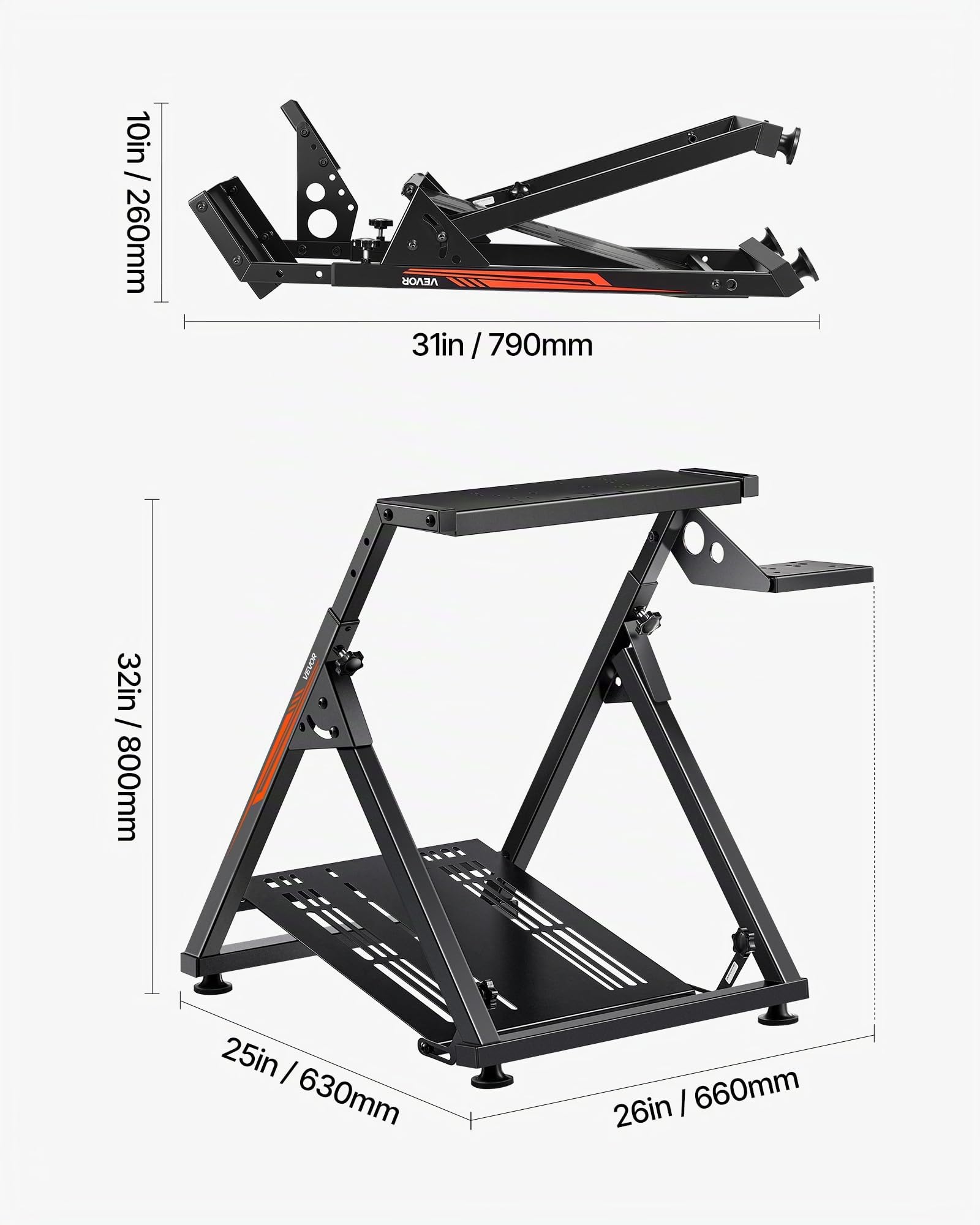 VEVOR Soporte para Volante de Carreras, Ajustable y Plegable, para Logitech G923, G920, G29, G27, Thrustmaster T300RS TX, F458, T500RS, T3PA-PRO (F1/GT), Cabina de Juego, Pedales No Incluidos