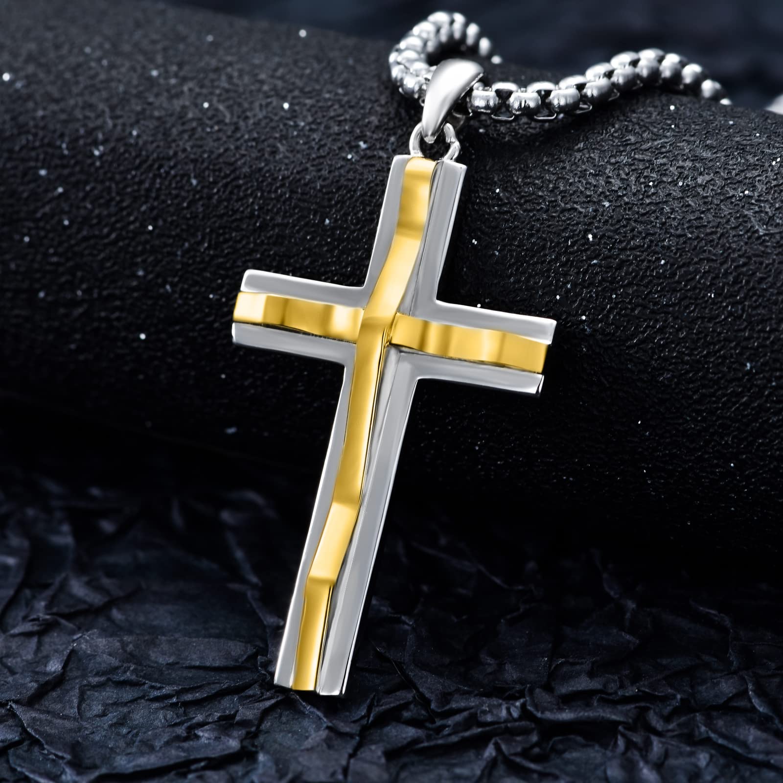Kreuz Kette Herren 925 Silber Anhänger mit Edelstahlkette Christlicher Glaube Geschenk für Männer