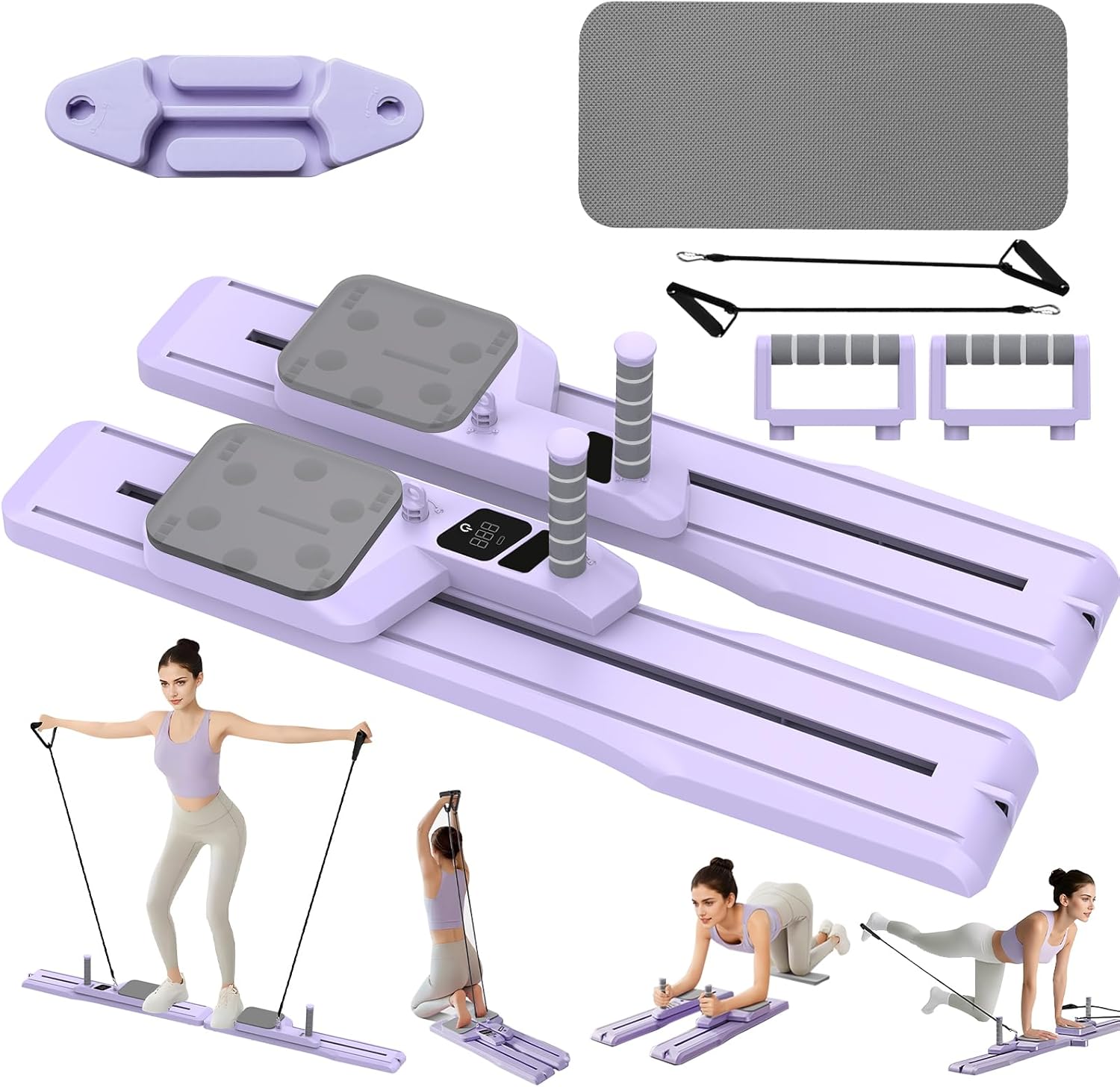 Mute Pilates Reformer Machine - Multifunctional Fitness Board with Resistance Bands, Push-Up Bar, Balance Board & Timer for Home Workouts, Core Training, Full Body Exercise