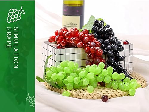 Miniatura 7 de Paquete de 2 uvas rojas falsas de frutas artificiales 1:1, racimos de uvas de simulación para el hogar, casa, cocina, fiesta, boda, decoración de