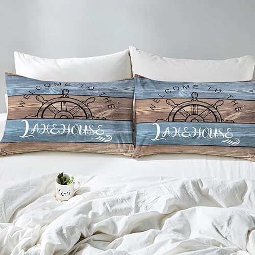 Miniatura 6 de Lake House - Juego de edredón tamaño Queen, ropa de cama con brújula náutica para niños y adolescentes, juegos de edredón de tablones de madera