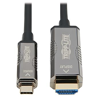 Tripp Lite USB-C to HDMI Fiber Active Optical Cable, 4K Video @ 60HZ (4:2:2), UHD, HDR, CL3 Rated, Black, 2.2 HDCP, 49 Feet / 15 Meters, 3-Year Warranty (U444F3-15M-H4K6)