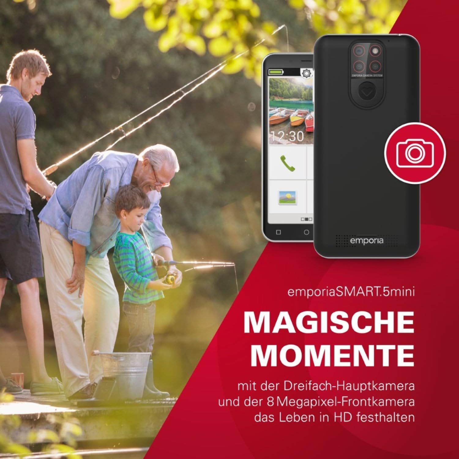 emporiaSMART.5 Mini, Seniorenhandy, 4G Volte, Senioren Smartphone ohne Vertrag, Mobiltelefon mit Notruftaste, 4,95-Zoll-Display, Android 13, 13 MP Kamera, Schwarz, E5mini/E5m 001