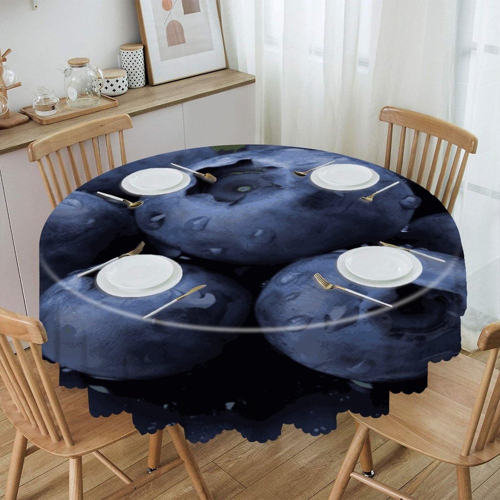 MUSM Blueberry Table Cloths Round Wrinkle Resistant Tablecloths Washable Polyester Table Cover Waterproof Decorative Washable Rustic Circle Tablecover for Kitchen Dining