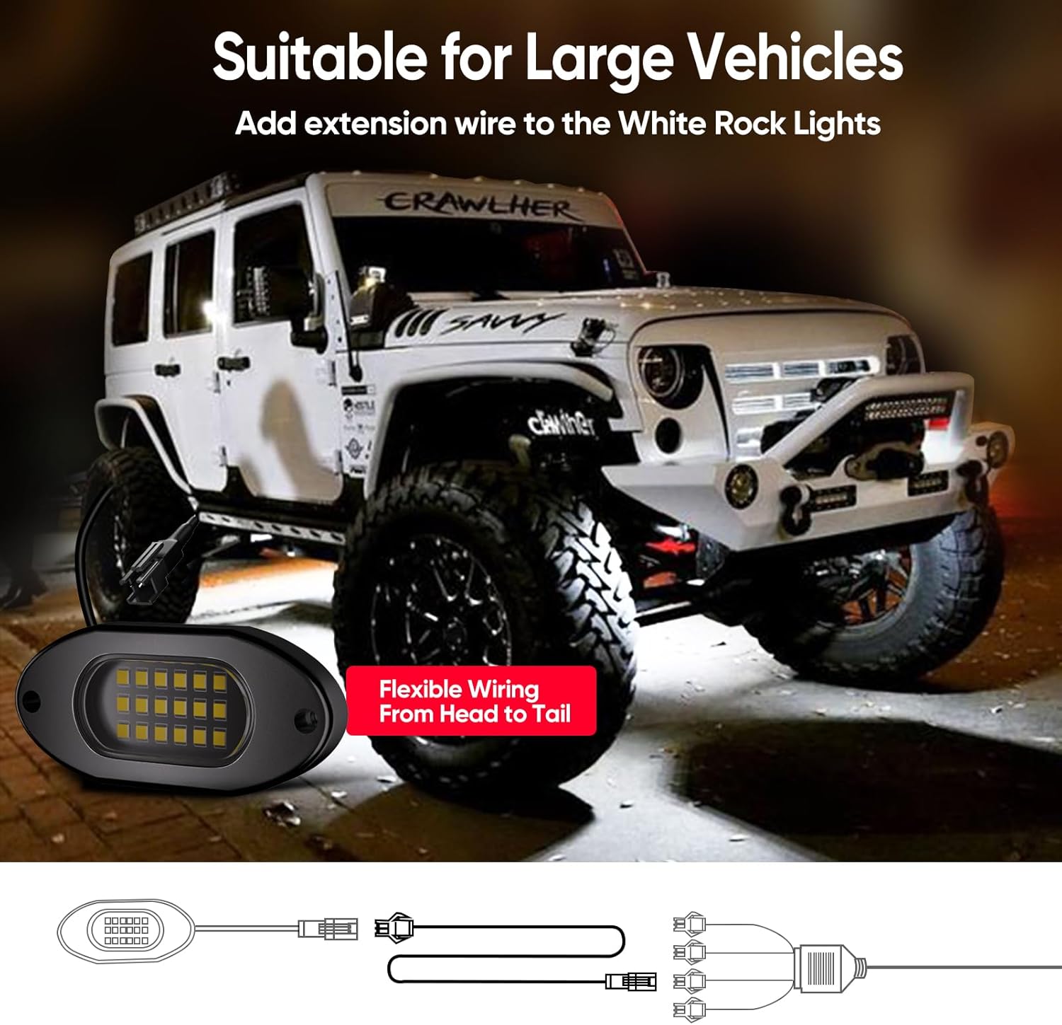 Honalia Pure White Rock Lights for Trucks 12 PC with Switch Extension Wires