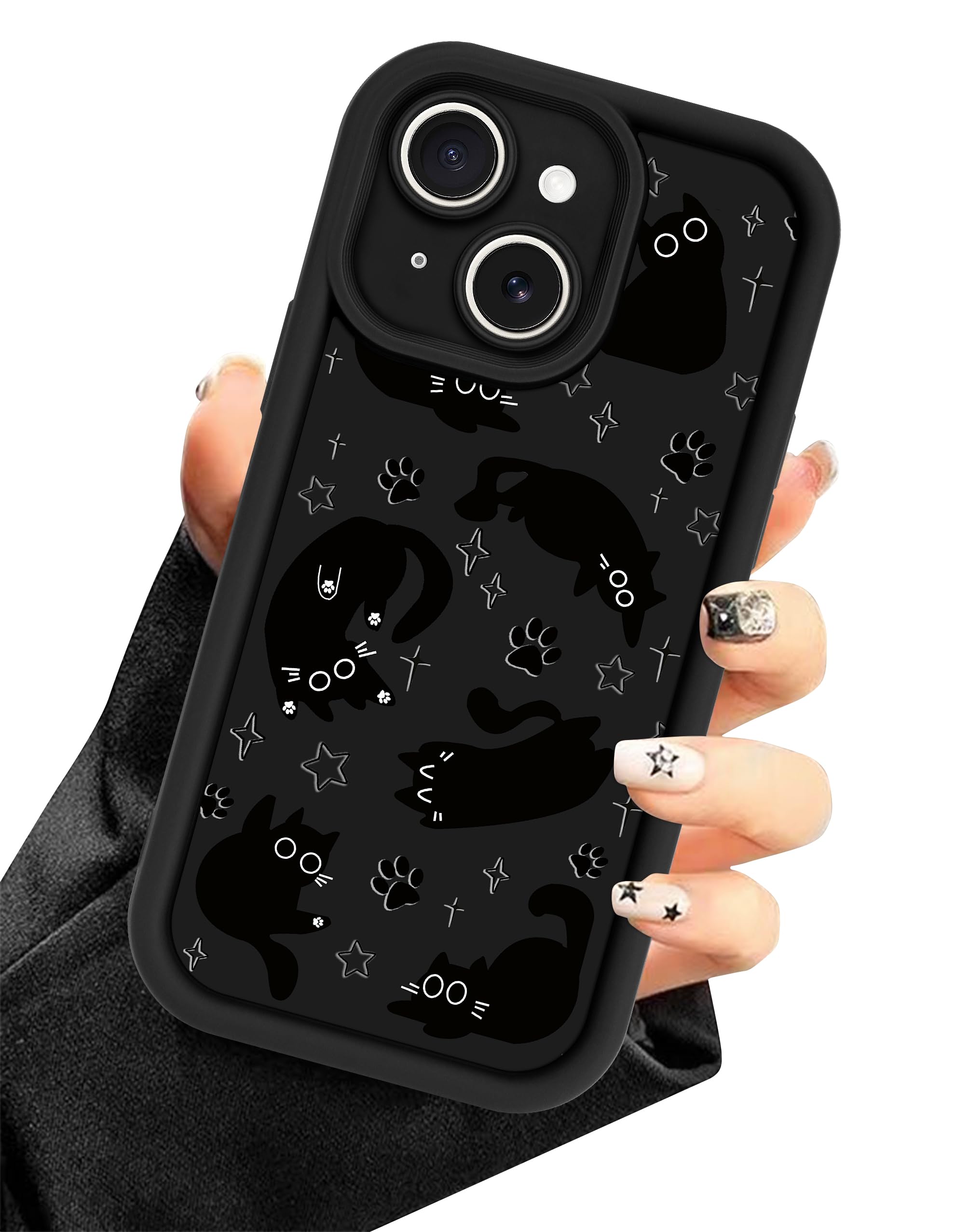 Photo 1 of Aitipy Cat Phone Case for iPhone 14, Cute Cool Black Cat Aesthetic Pattern Case, Soft Silicone Slim Shockproof Protective Phone Cover for Women Girls