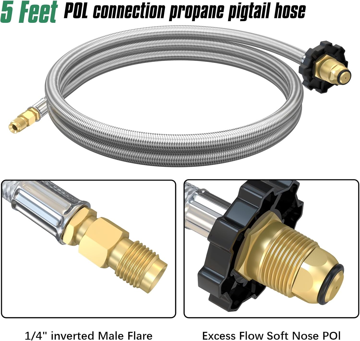 Propane Brass 4 Port Tee Kit Propane Brass Tee Adapter Kit 5FT and 12FT Stainless Braided Hoses Allow for Connection Between Auxiliary Propane Cylinder and Propane Appliances for Tank RV Camping
