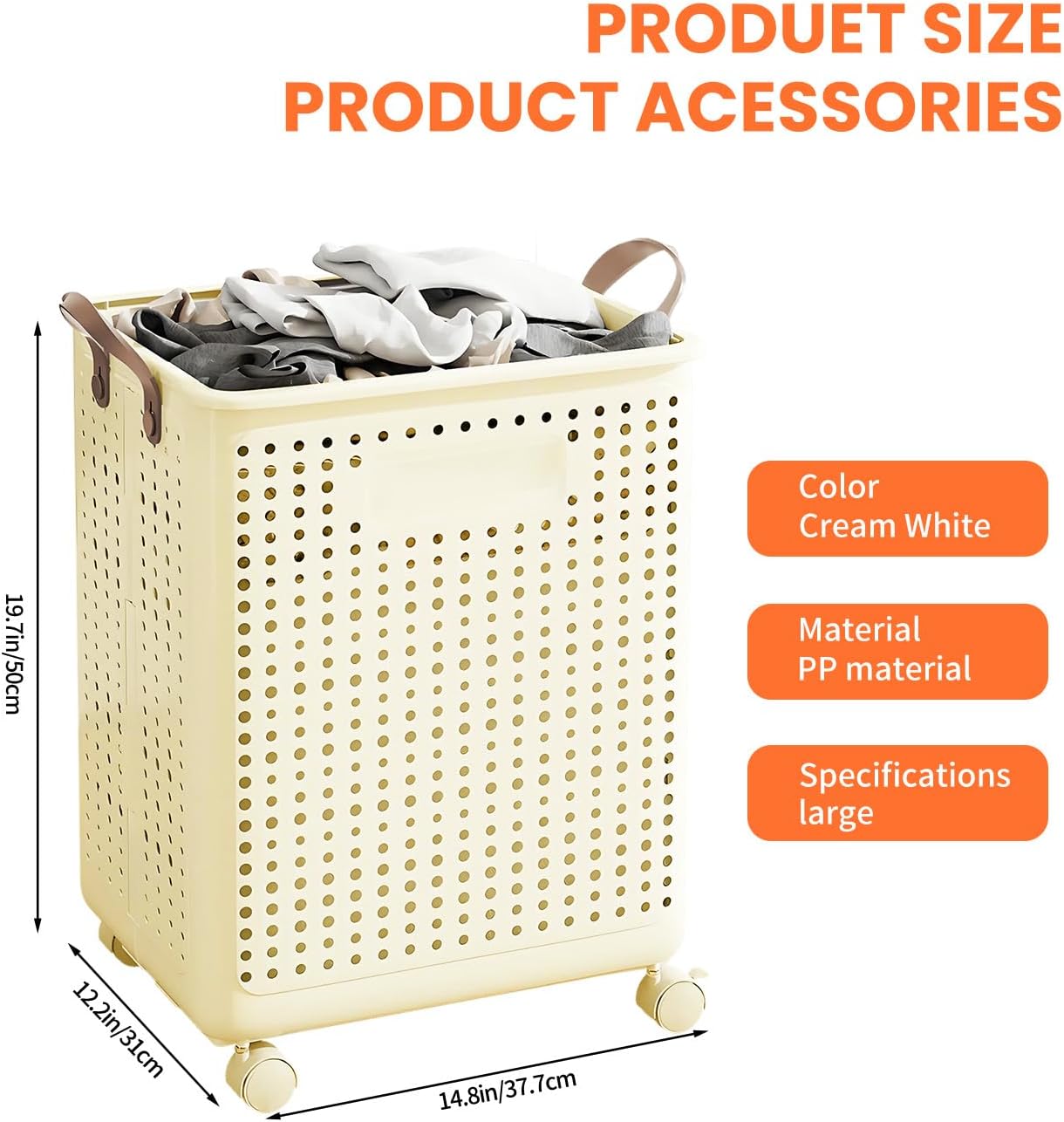BAOKALER Large Foldable Laundry Hamper with Wheels and Handle, Collapsible Rolling Laundry Basket Plastic, Versatile Portable Storage Basket for Laundry/Bathroom/Dormitory