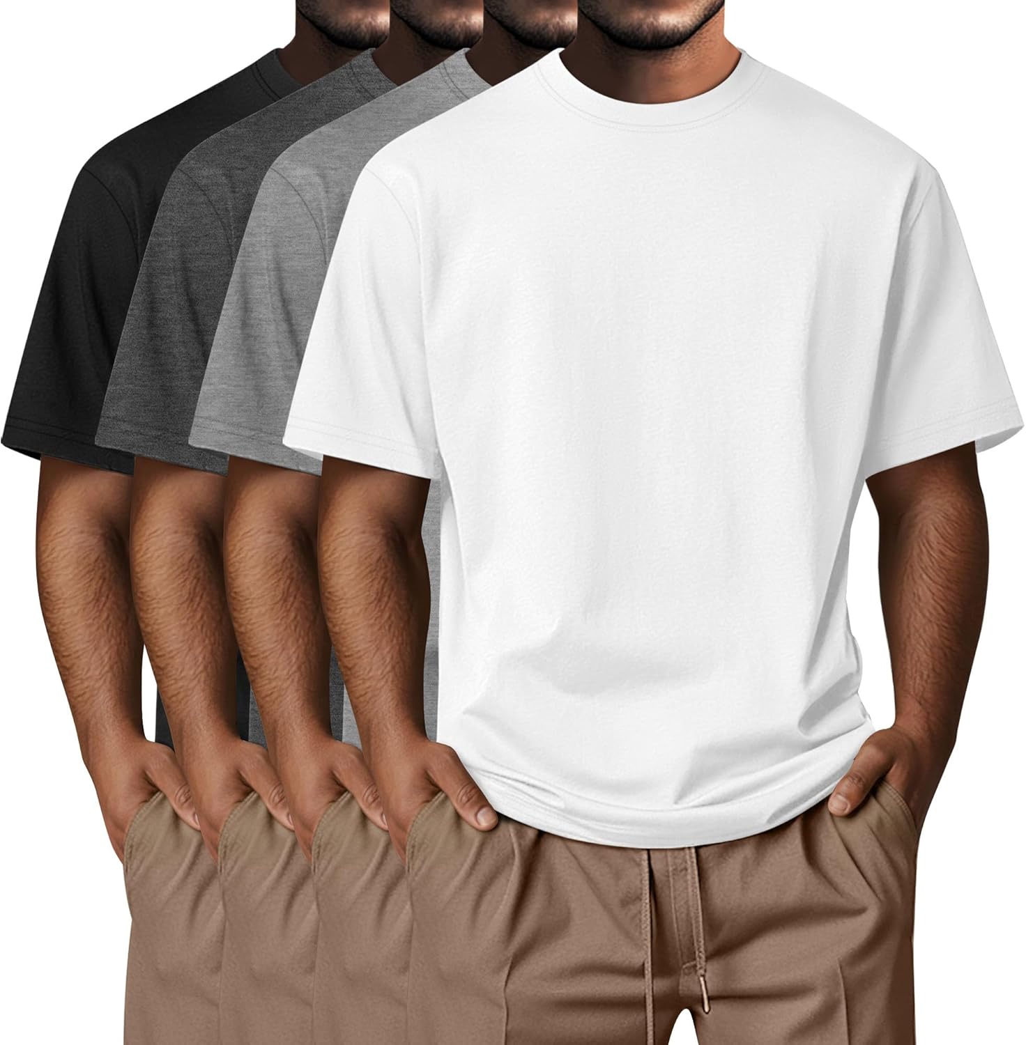 Neer 4 Pack Men's Big and Tall Shirts Summer Cotton Short Sleeve Tee Crew Neck Casual Top Basic Oversize T Shirts