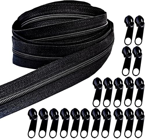 JOSDIOX The Yard - Cremalleras de bobina de nailon #3 a granel de 10 yardas con 20 deslizadores de cremallera, adecuadas para costura de bricolaje,