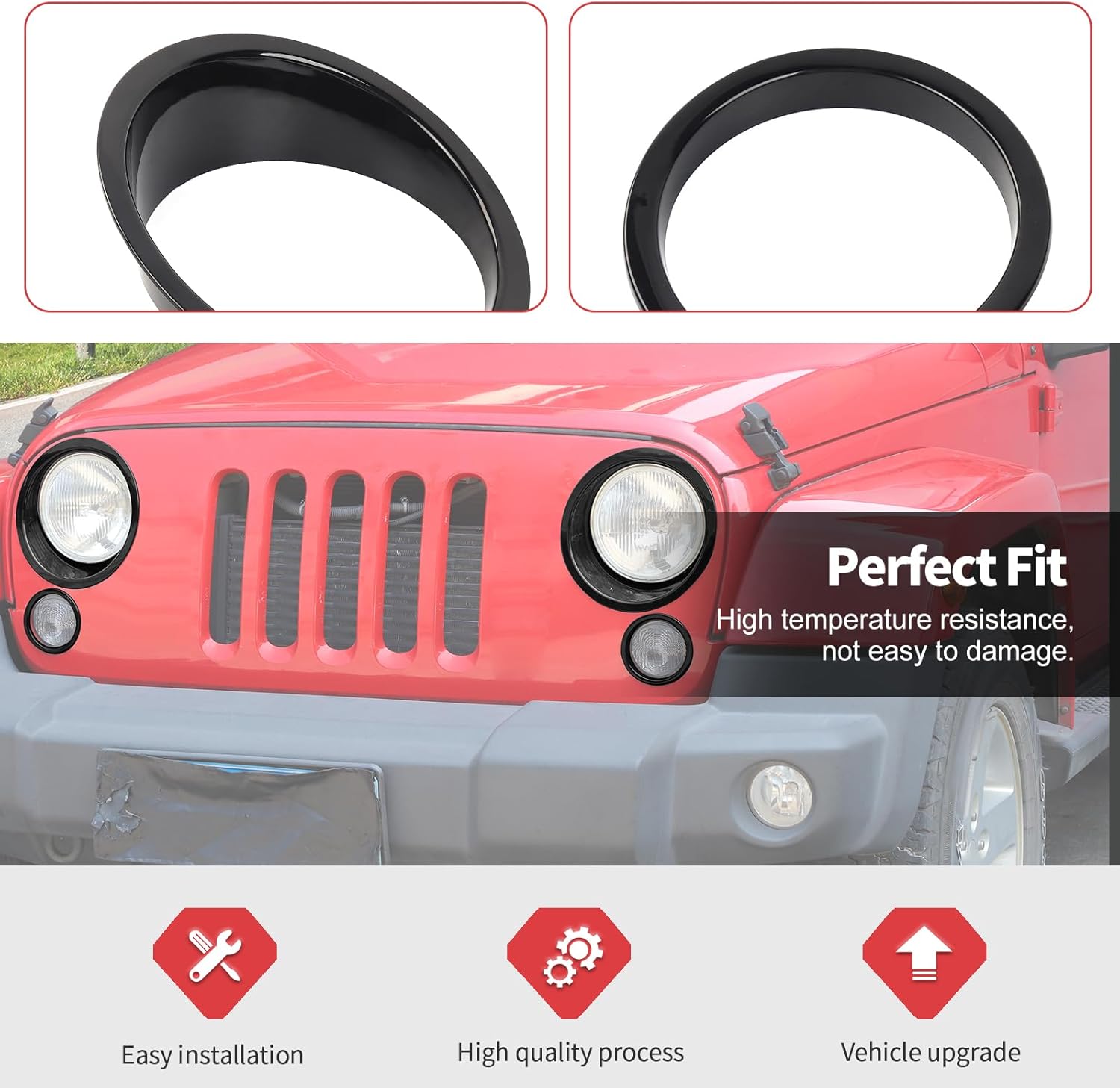Jimen Fit for Jeep Wrangler JK & Unlimited 2007-2018, 4PCS Headlight Bezels & Turn Signal Light Cover Trim (Black)