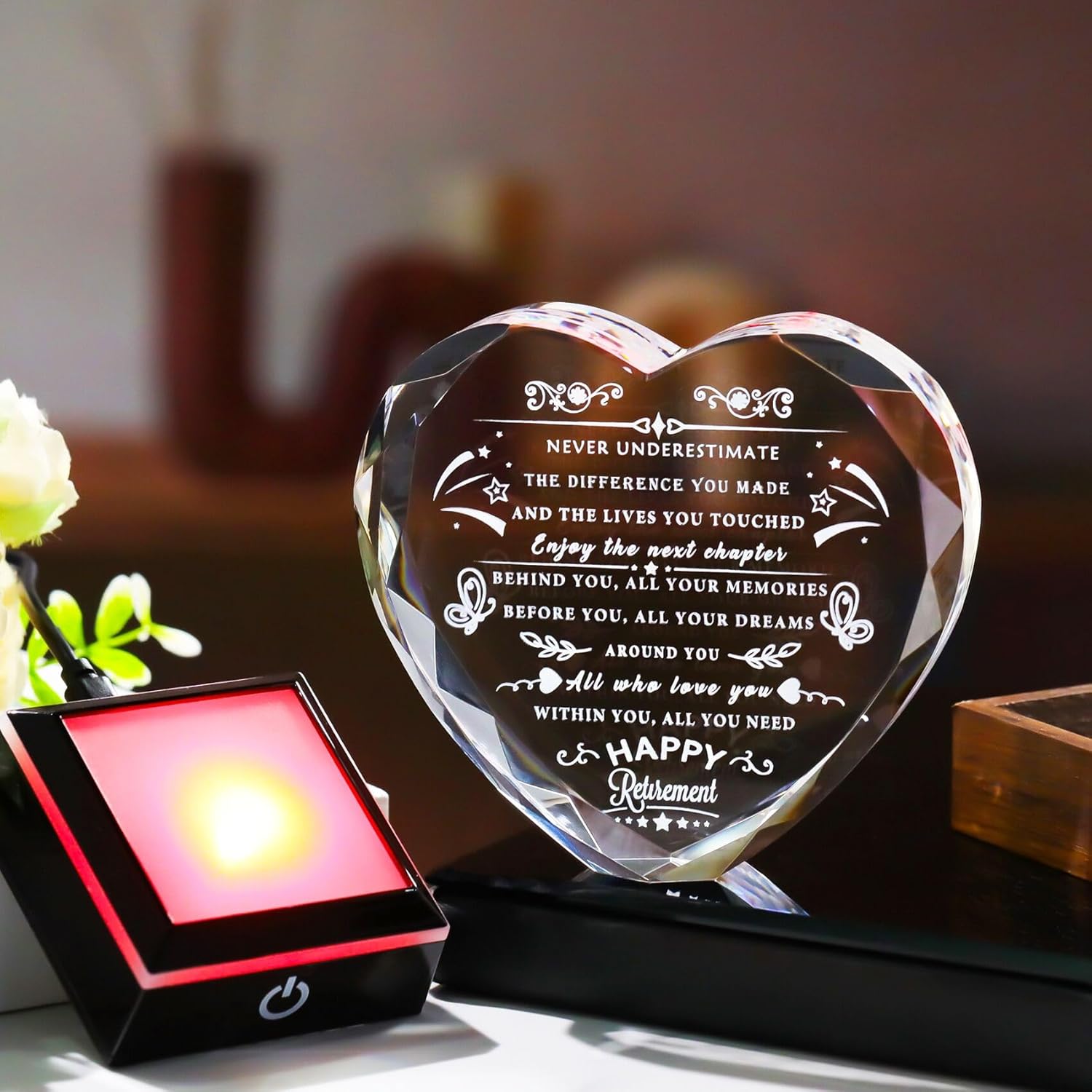 Retirement Gifts for Women Men with Colorful LED Base Best Heart Happy Retirement Plaque Gift for Coworkers Boss Going Away Goodbye for Retired Friends Teacher Police Firefighter Nurse