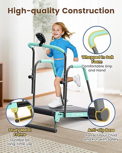 Miniatura 6 de Caminadora para niños, equipo de entrenamiento, almohadilla para caminar para niños con barra de mango de hasta 165 libras de capacidad, cintas de