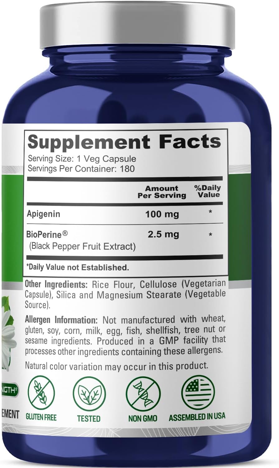 NusaPure Apigenin 100 mg per Capsule 180 Vcaps - Bioperine (Non-GMO, Gluten Free) - Image 2