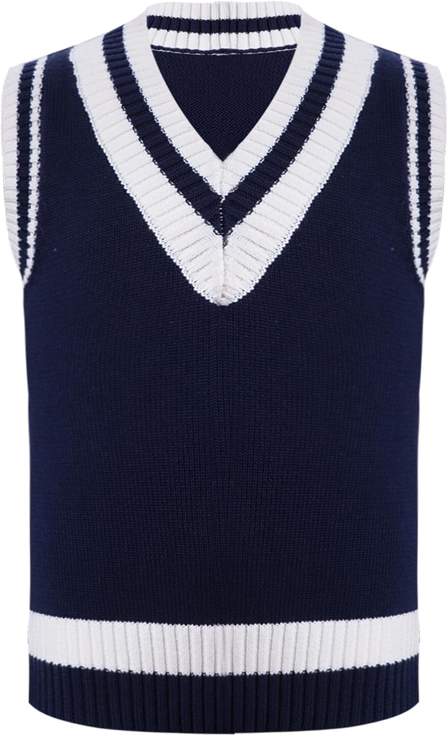 ranrann Boy's Sleeveless V-Neck Sweater Vests Kids School Uniform Cotton Pullover Top British Style Streetwear