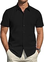 J.VER Men's Stretch Stain Shield Short Sleeve Button Down Shirt - Casual Formal Solid Dress Shirt