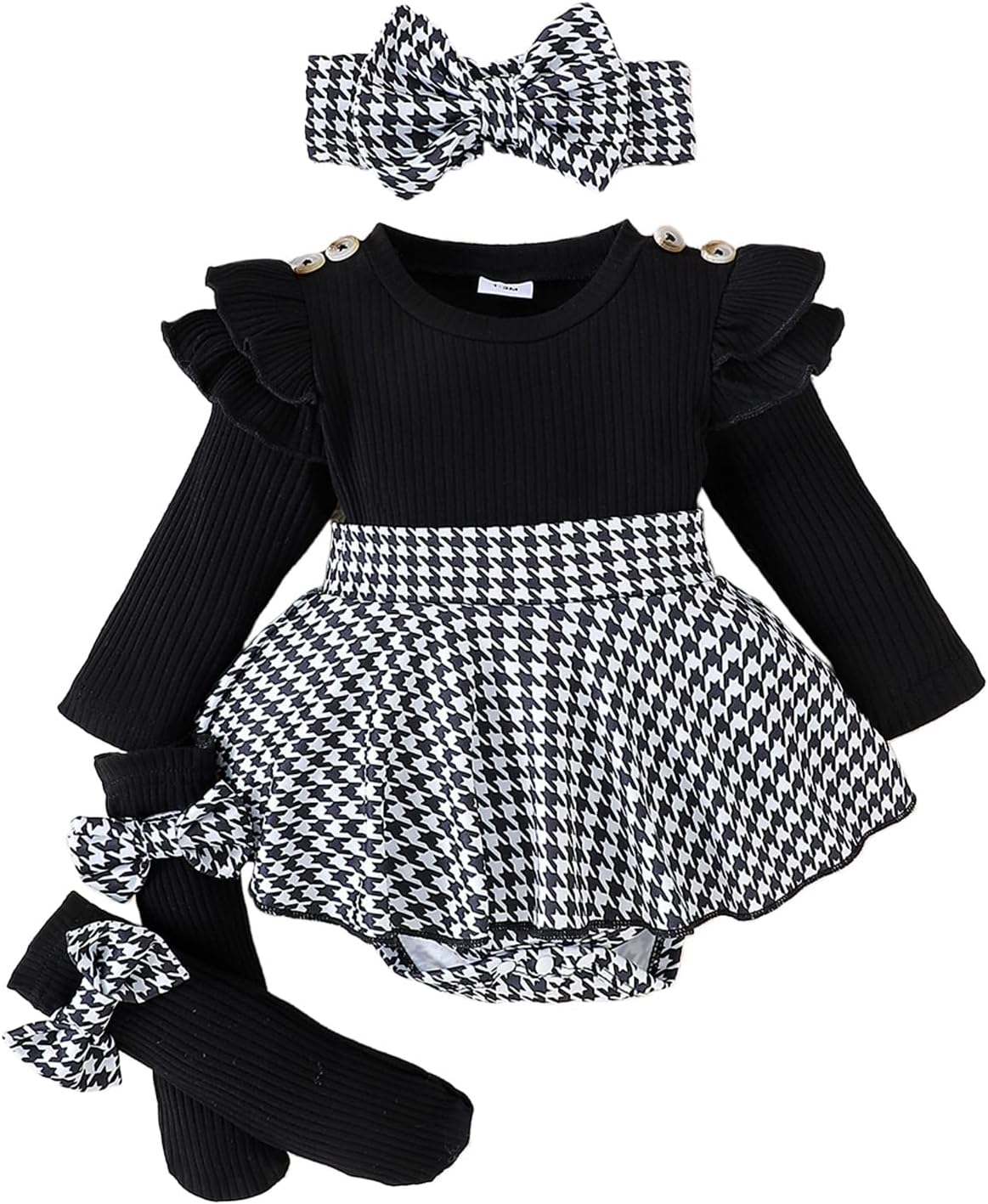 Baby Girl Fall Winter Clothes Long Sleeve Romper Dress + Socks + Headband Newborn Infant Cute Casual Outfits