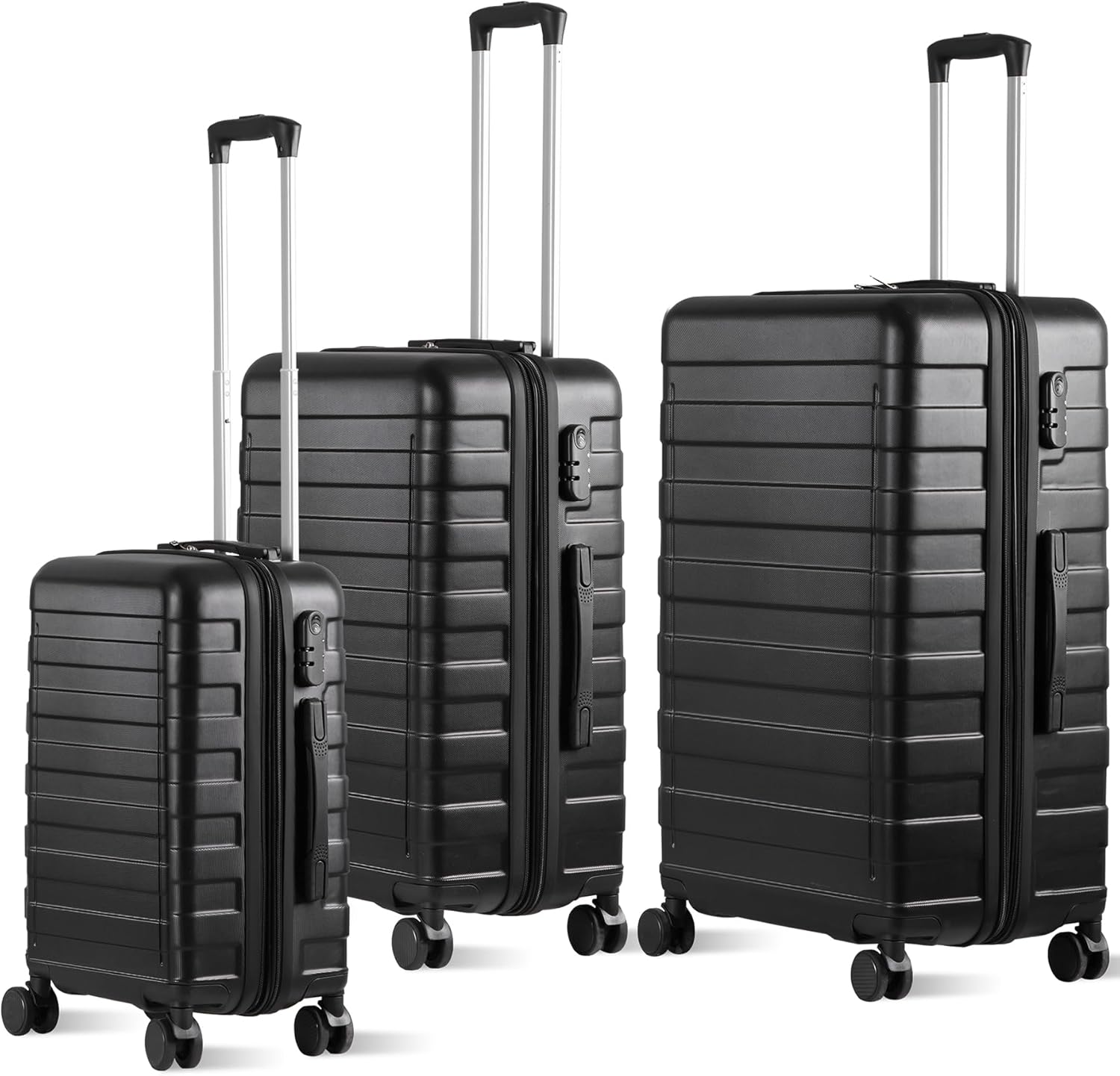 LEMY Luggage Set 3 Piece Hardside with TSA Lock,Expandable Spinner Wheel Suitcases,Lightweight Durable Hardshell Travel Luggage with 8 Wheels for Carry On and Checked(21,26,30Inch),Black