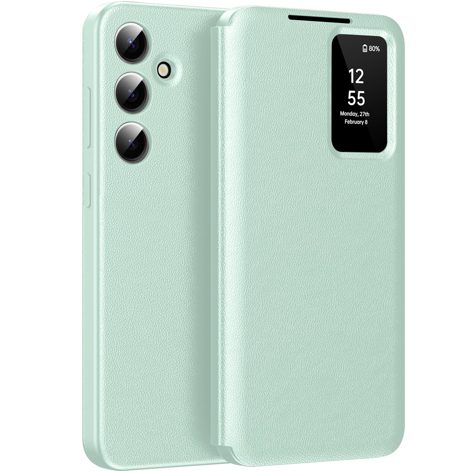 Cover per Samsung Galaxy S25 Smart View con Finestra Intelligente, Custodia a portafoglio effetto pelle con porta carte, supporto pieghevole e protezione antiurto integrale, custodia per Galaxy S25
