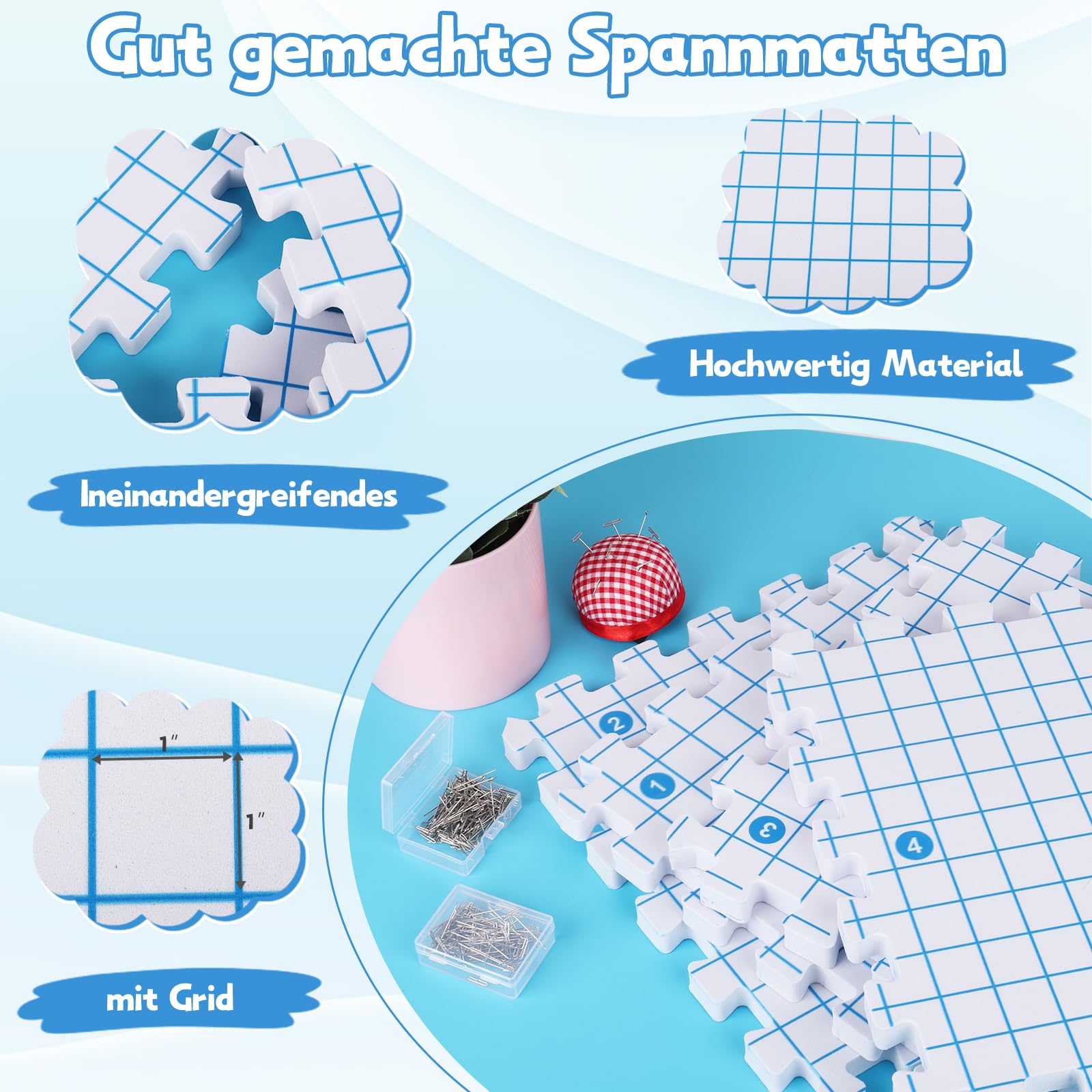 Set Bloccaggio Per Lavori A Maglia - 9 Tappetini, Spilli, Blocchi E Accessori Per Ferri - Foto 7