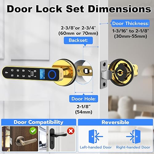 Miniatura 7 de eLinkSmart Cerradura de puerta de huellas dactilares, mango de bloqueo inteligente con tarjeta RFID NFC APP, manijas de puerta biométricas con