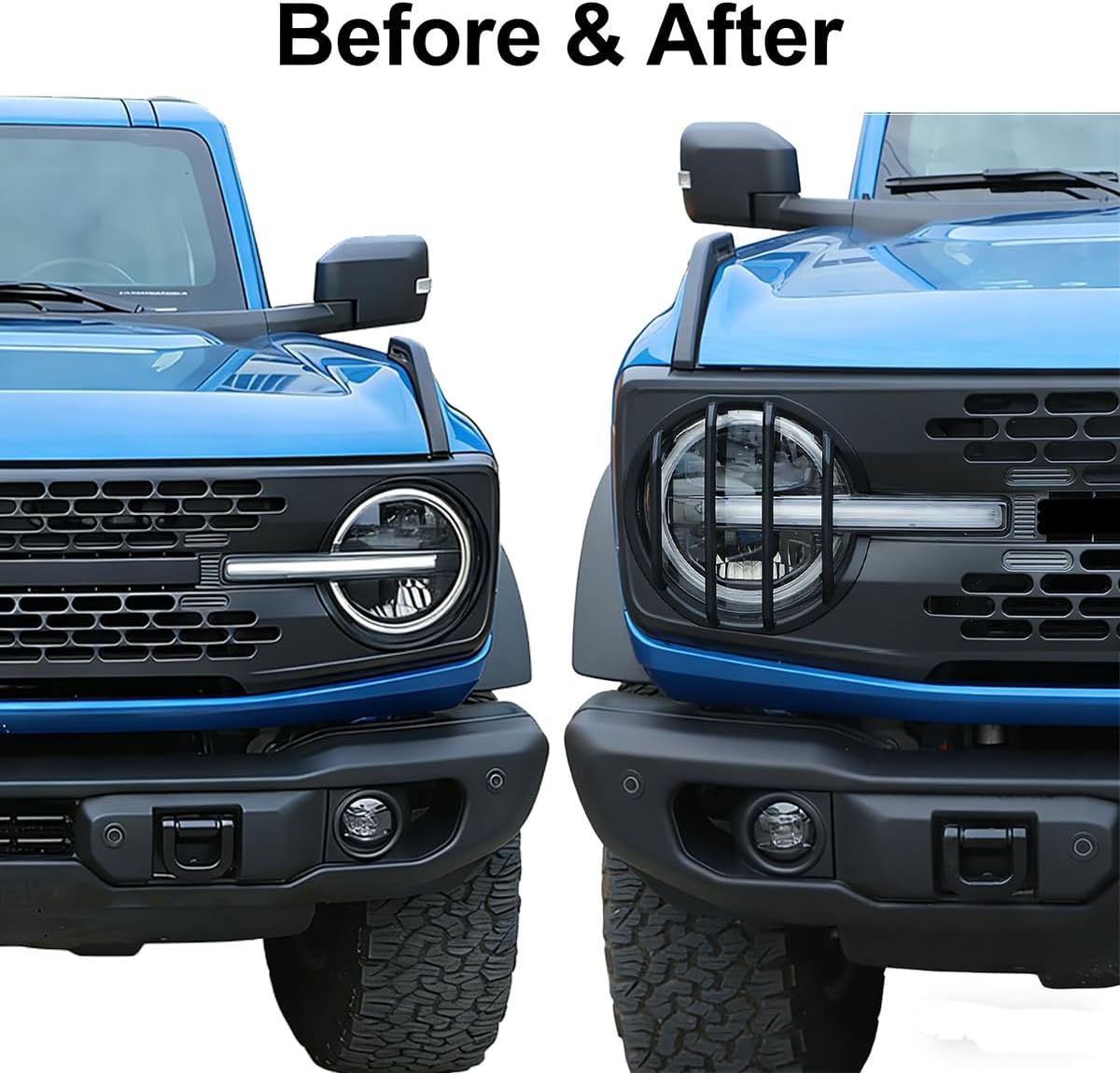 Front Headlight Guards Cover Trim Protector for Ford Bronco 2021-2026 Front Grill Frame Grille Lamp Guards Decoration Exterior Accessories Black B