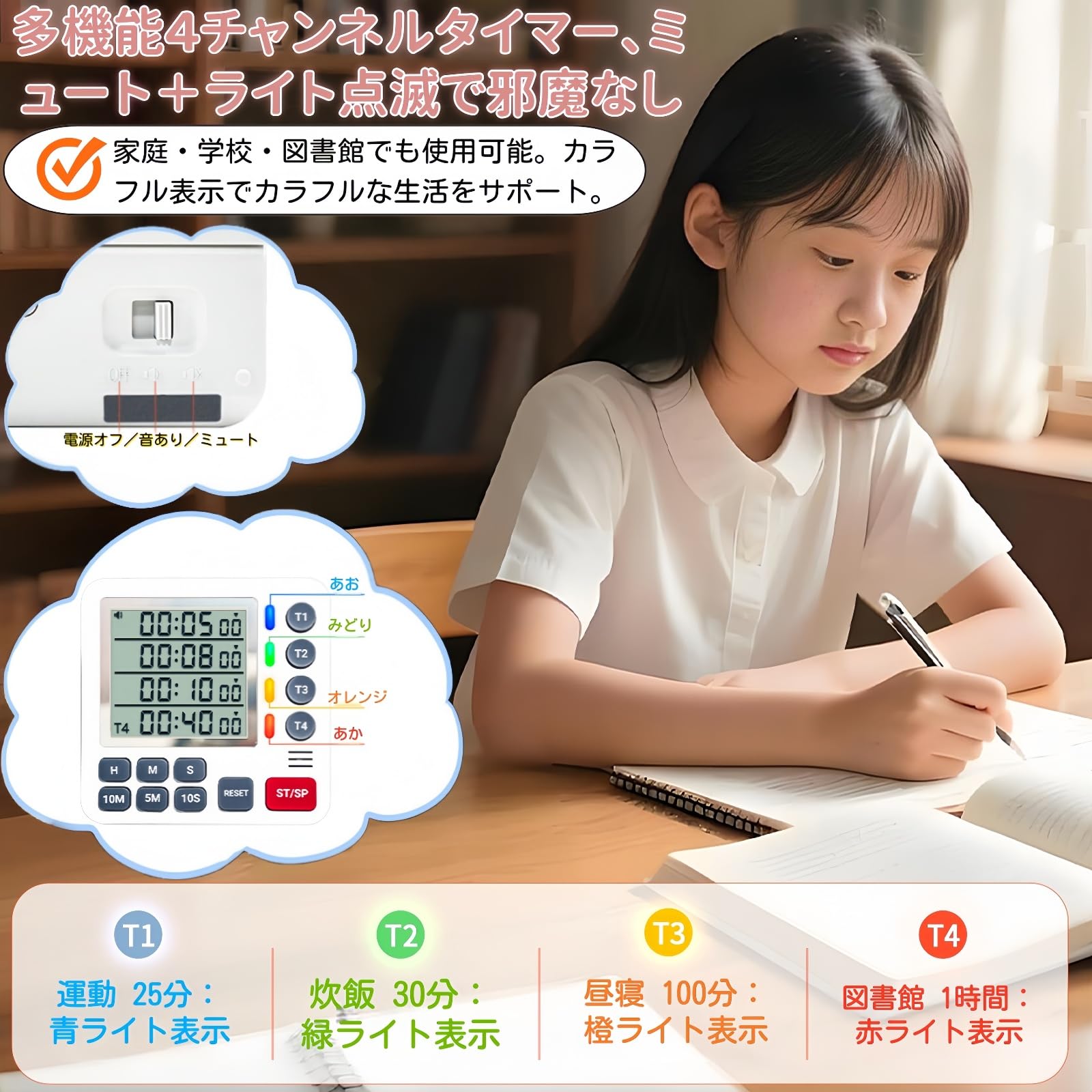 Amazon｜4チャンネルデジタルキッチンタイマー 99時間99分99秒
