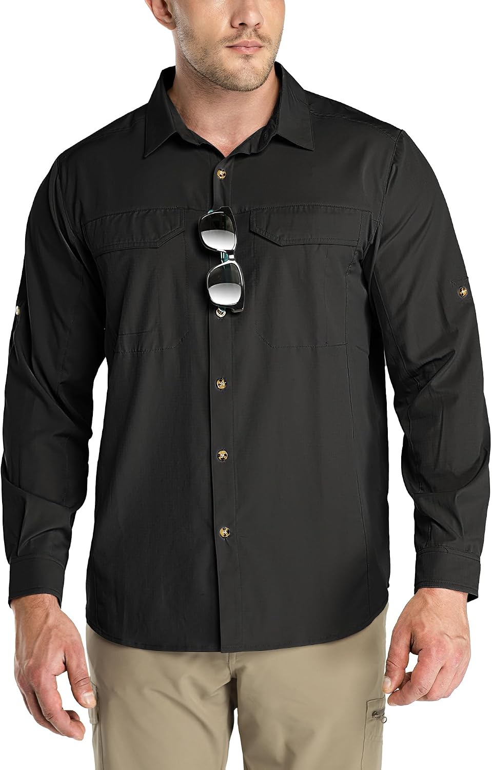 Outdoor Ventures Men's UPF 50+ UV Sun Protection SPF Hiking Shirt Long Sleeve Lightweight Quick Dry for Safari Travel Fishing