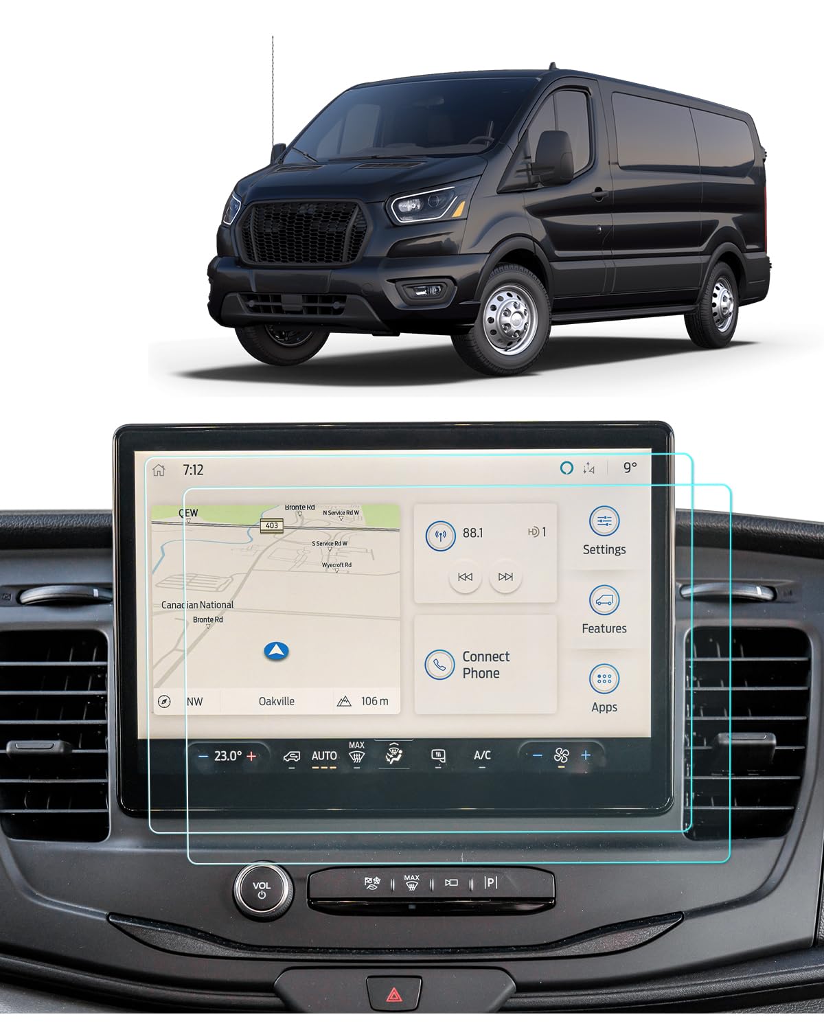 BIXUAN (2PCS For 2022-2026 Ford Transit (Passenger Van XL/XLT/Cargo Van/Crew Van) 12Inch Touch Screen Protector, 2025 2026 Transit Accessories HD Transparent Nano Film