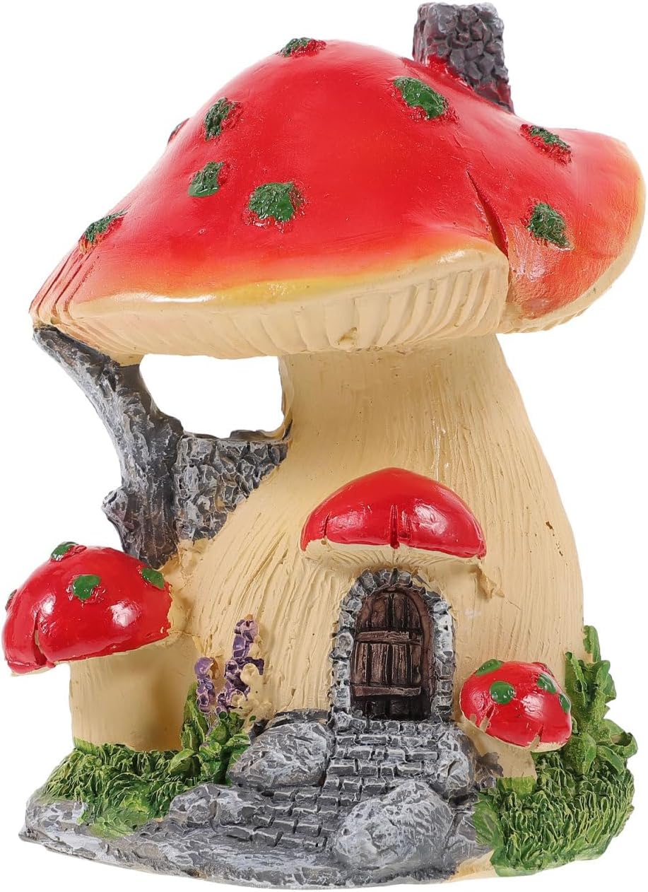 Cabilock Mushroom House Garden Decor Resin Miniature Fairy Bonsai Sculpture for Micro Landscape DIY Indoor Outdoor 4.92X3.93X3.54In