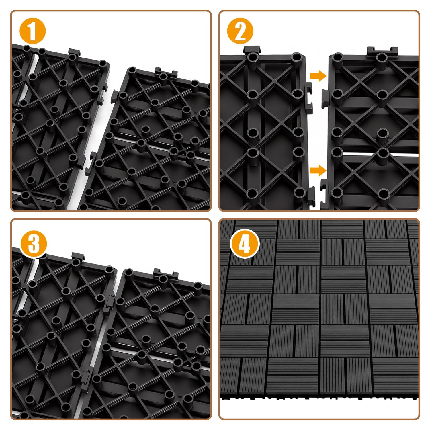 Piastrelle WPC 30 x 30 cm, 22 pezzi, 2 m², resistenti alle | Piastrelle per terrazze in WPC con sistema a clic, piastrelle in plastica con drenaggio, per balcone, giardino